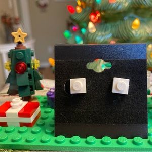 White Lego Square Stud Earrings